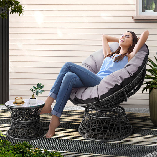 Gara Outdoor Lounge Setting Papasan Chair Wicker Table Garden Furniture Black