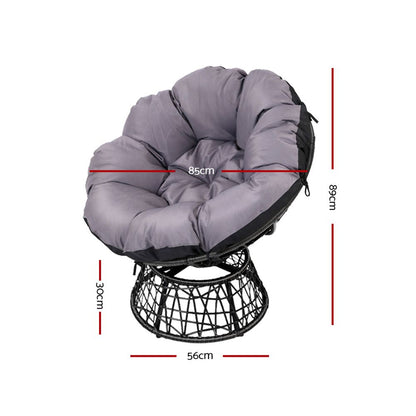 Gara Outdoor Lounge Setting Papasan Chair Wicker Table Garden Furniture Black