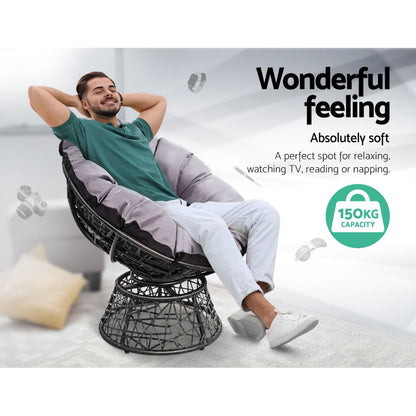 Gara Outdoor Lounge Setting Papasan Chair Wicker Table Garden Furniture Black