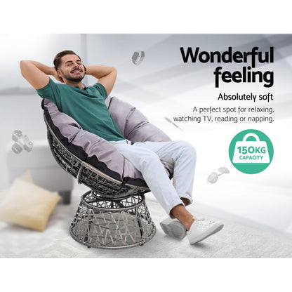 Gara Outdoor Lounge Setting Papasan Chair Wicker Table Garden Furniture Grey