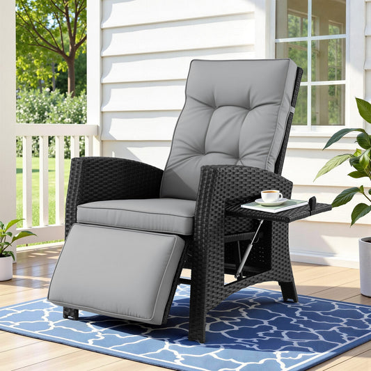 Arlo Outdoor Recliner Chairs Sun lounge Wicker Lounger Patio Furniture Adjustable Black
