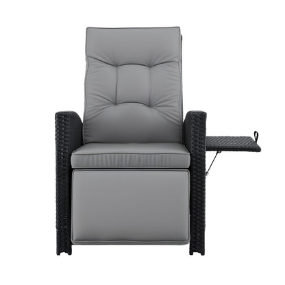 Arlo Outdoor Recliner Chairs Sun lounge Wicker Lounger Patio Furniture Adjustable Black