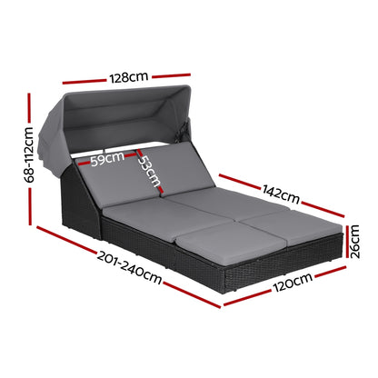 Knox Outdoor Day Bed Sun Lounge Setting Wicker Lounger Patio Furniture
