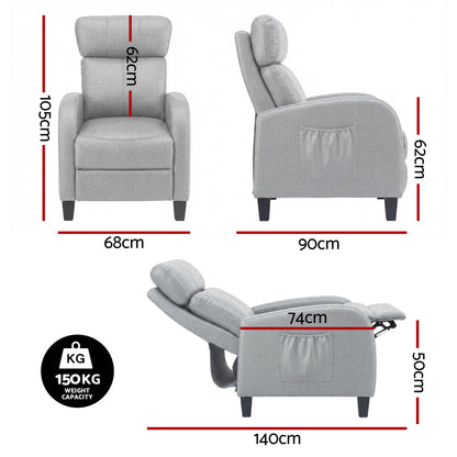 Ava Massage Recliner Chair Small Recliner Sofa for Adults Fabric Grey