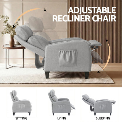Ava Massage Recliner Chair Small Recliner Sofa for Adults Fabric Grey