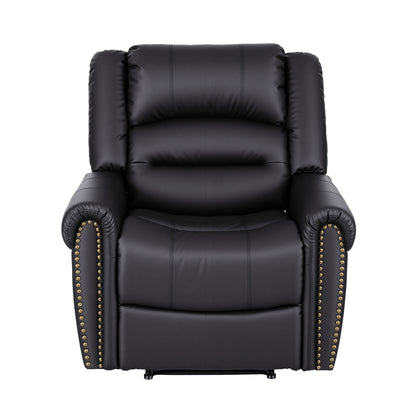 Nova Leather Manual Recliner Chair with USB Charge Port, Overstuffed Armchair Sofa for Living Room and Nursery, Asjustable Theater Reclining Lounge with Comfortable Wide Seat, 150kg Capacity, Black
