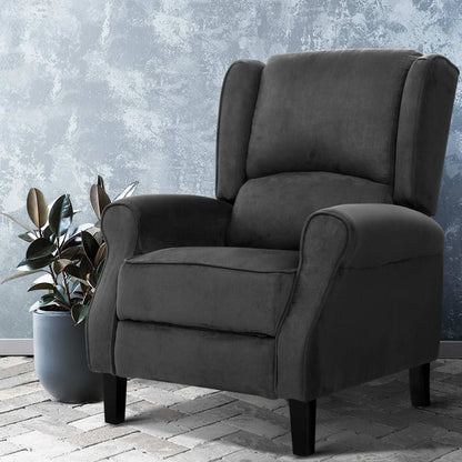 Finn Recliner Chair Adjustable Sofa Lounge Soft Suede Armchair Couch Charcoal