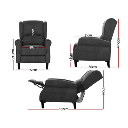 Finn Recliner Chair Adjustable Sofa Lounge Soft Suede Armchair Couch Charcoal