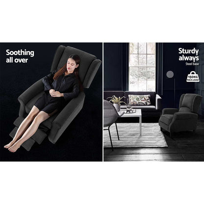 Finn Recliner Chair Adjustable Sofa Lounge Soft Suede Armchair Couch Charcoal