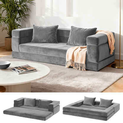 Kian Convertible Folding Sofa Bed Pull Out Mattress Foldable Lounge Couch Grey