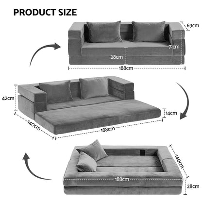 Kian Convertible Folding Sofa Bed Pull Out Mattress Foldable Lounge Couch Grey