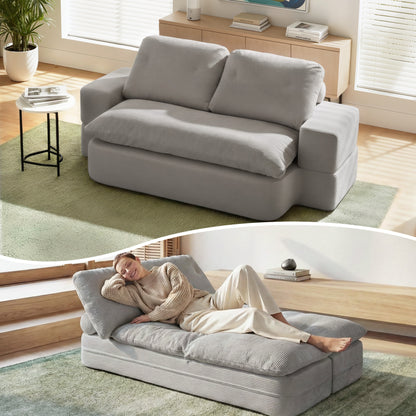 Rona Convertible Folding Sofa Bed 30D High-Density Foam Boneless Couch with Corduroy Sleeper Couch Lounger for Living Room Grey