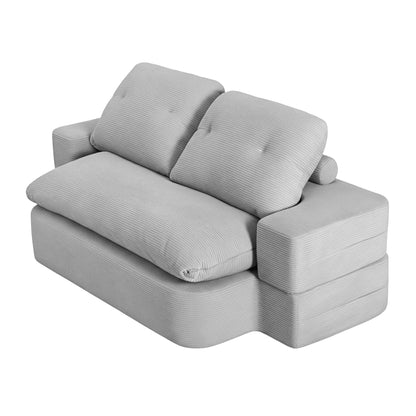 Rona Convertible Folding Sofa Bed 30D High-Density Foam Boneless Couch with Corduroy Sleeper Couch Lounger for Living Room Grey