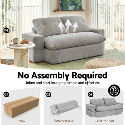 Rona Convertible Folding Sofa Bed 30D High-Density Foam Boneless Couch with Corduroy Sleeper Couch Lounger for Living Room Grey