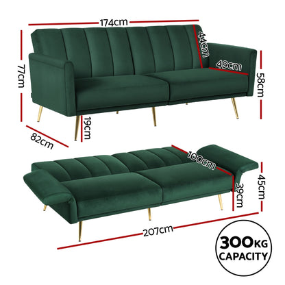 Soha Sofa Bed 3 Seater Couch Convertible Lounge Adjustable Arm Recliner Velvet