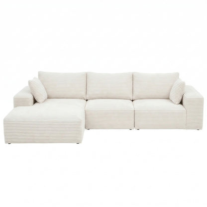 Lotus 3 Seater Modular Sofa Bed Sectional Boneless Couches for Living Room Corduroy Compressed Sofa White