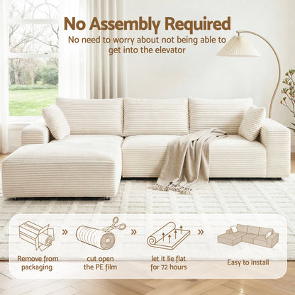 Lotus 3 Seater Modular Sofa Bed Sectional Boneless Couches for Living Room Corduroy Compressed Sofa White