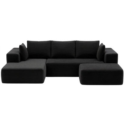 Modular Sofa Bed with Ottoman Sectional Boneless Couches for Living Room Corduroy Compressed Sofa Black