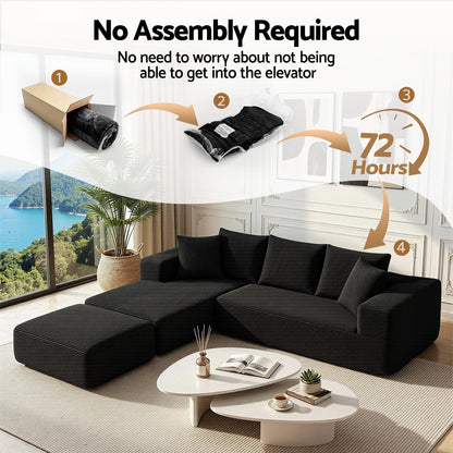 Modular Sofa Bed with Ottoman Sectional Boneless Couches for Living Room Corduroy Compressed Sofa Black