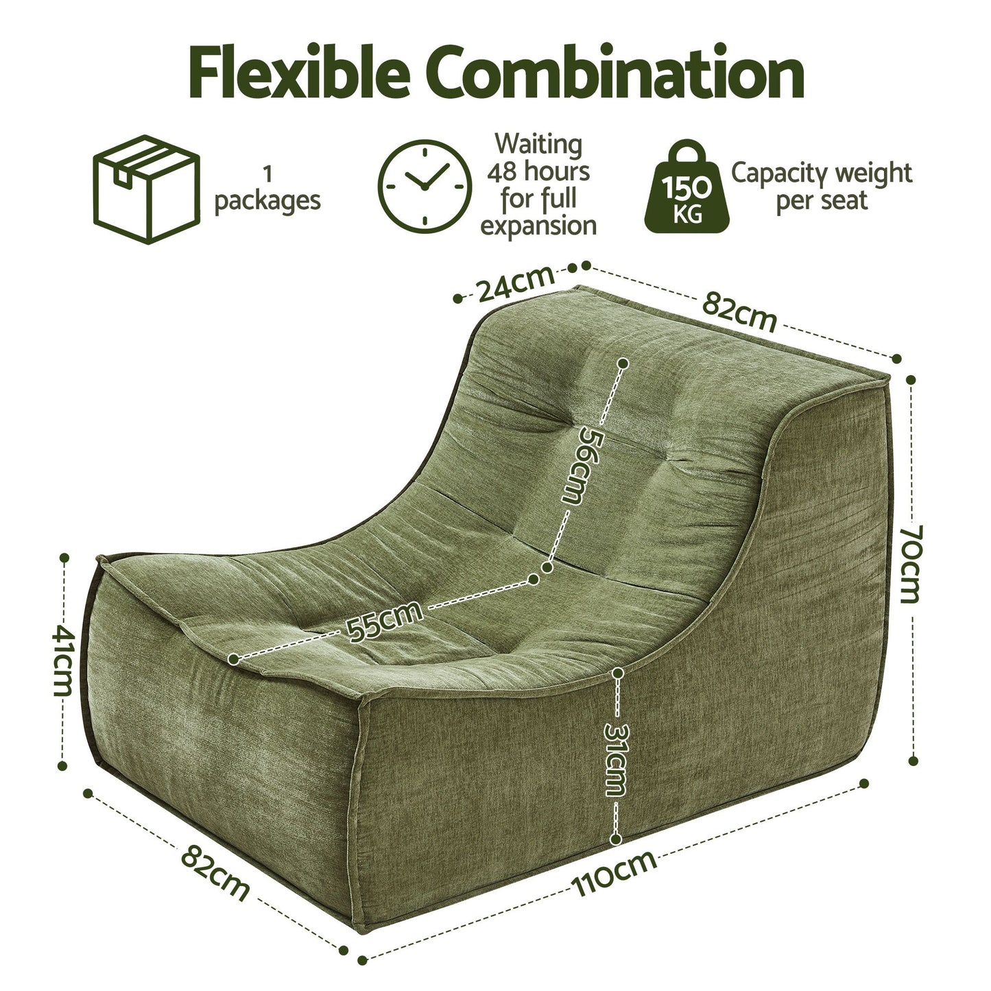 Green Olives   Sofa Armless Chenille No Assembly Removable Cover Green