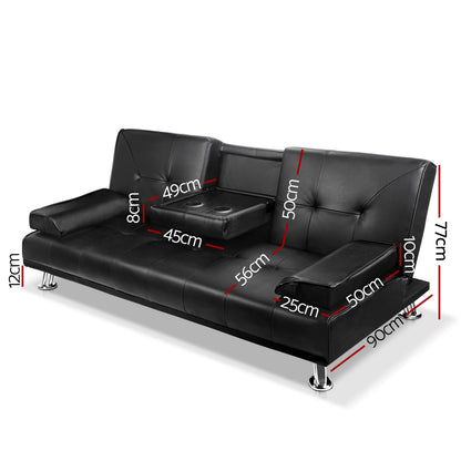 Arlo Sofa Bed Lounge Convertible Leather Couch Bed 3 Seater Cupholder Recliner
