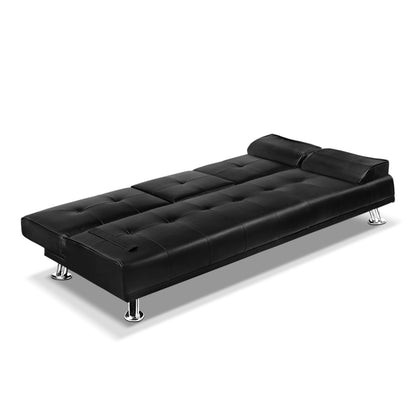 Arlo Sofa Bed Lounge Convertible Leather Couch Bed 3 Seater Cupholder Recliner