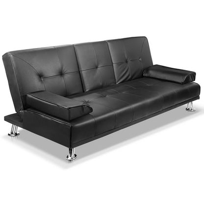 Arlo Sofa Bed Lounge Convertible Leather Couch Bed 3 Seater Cupholder Recliner
