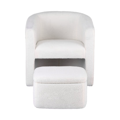 Reese Armchair Accent Chair w/Ottoman Lounge Footrest Storage Boucle White