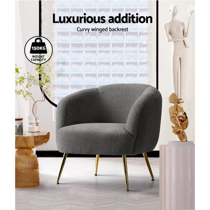 Isla Armchair Lounge Chair Accent Chairs Arm Armchairs Sherpa Boucle Charcoal