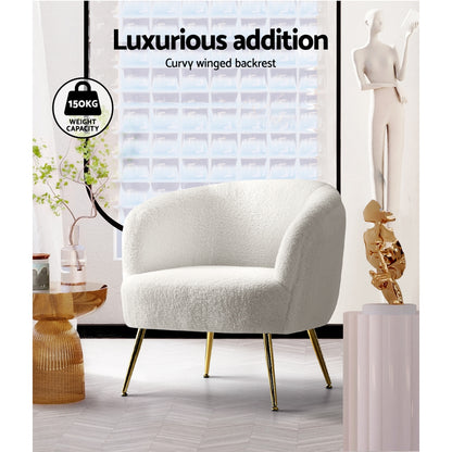 Poppy   Armchair Lounge Chair Accent Chairs Armchairs Sherpa Boucle Sofa White
