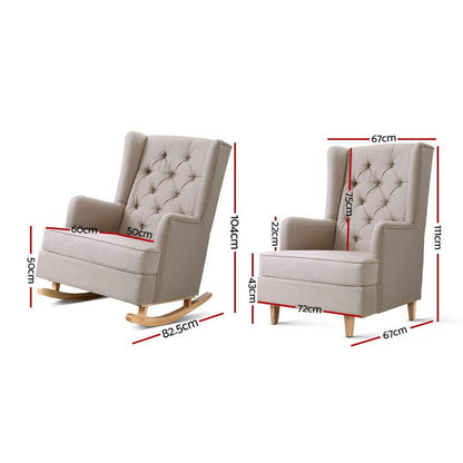 Zuri Rocking Chair Armchair Linen Fabric Beige Gaia