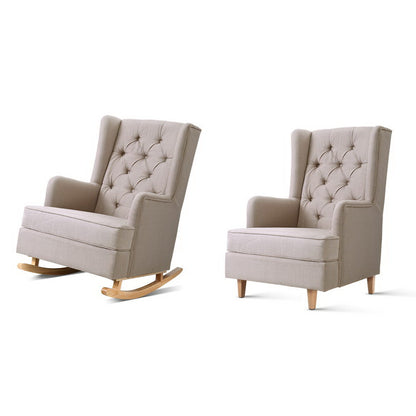 Zuri Rocking Chair Armchair Linen Fabric Beige Gaia
