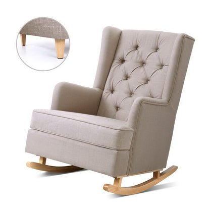 Zuri Rocking Chair Armchair Linen Fabric Beige Gaia