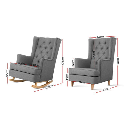 Zuri Rocking Chair Armchair Linen Fabric Grey Gaia