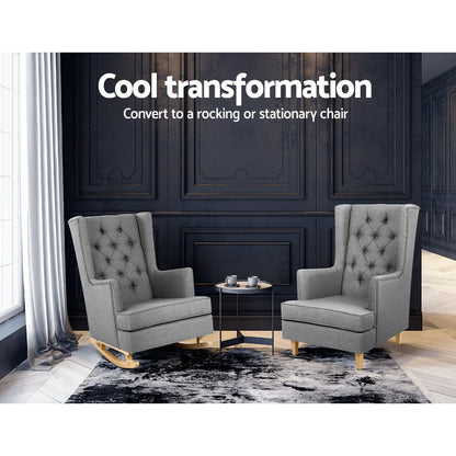 Zuri Rocking Chair Armchair Linen Fabric Grey Gaia
