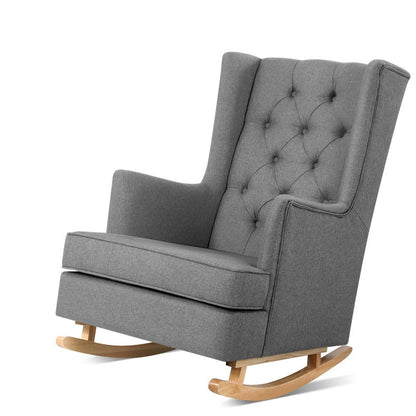 Zuri Rocking Chair Armchair Linen Fabric Grey Gaia
