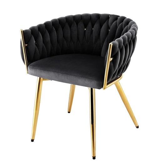 Oslo 1x Dining Chair Armchair Cafe Kitchen Lounge Chairs Velvet Weaving Black