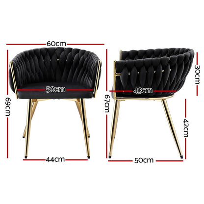 Oslo 1x Dining Chair Armchair Cafe Kitchen Lounge Chairs Velvet Weaving Black