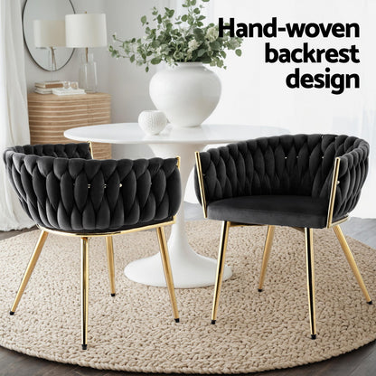 Oslo 1x Dining Chair Armchair Cafe Kitchen Lounge Chairs Velvet Weaving Black