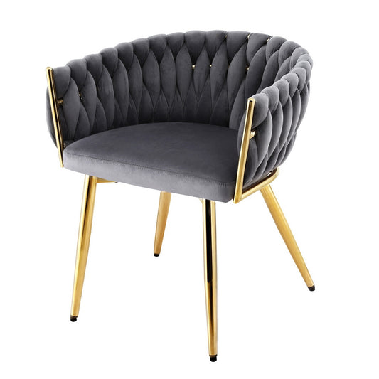 Eden 1x Dining Chair Armchair Cafe Kitchen Lounge Chairs Velvet Weaving Grey