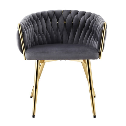 Eden 1x Dining Chair Armchair Cafe Kitchen Lounge Chairs Velvet Weaving Grey