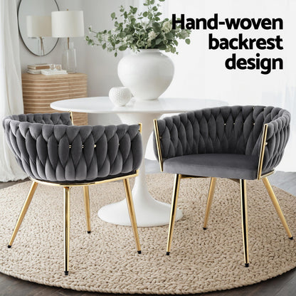 Eden 1x Dining Chair Armchair Cafe Kitchen Lounge Chairs Velvet Weaving Grey
