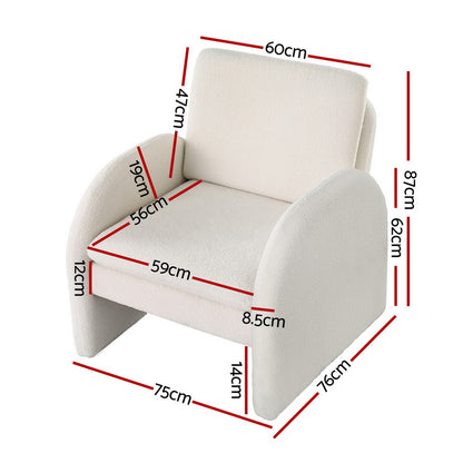 Ezra Armchair Accent Chair Lounge Tub Sofa Couch Curved Arm Seat Boucle White