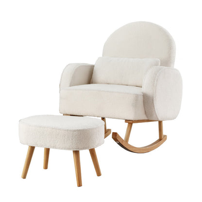 Ora Armchair Rocking Chair Ottoman Lounge Footrest Round Nursing Boucle White