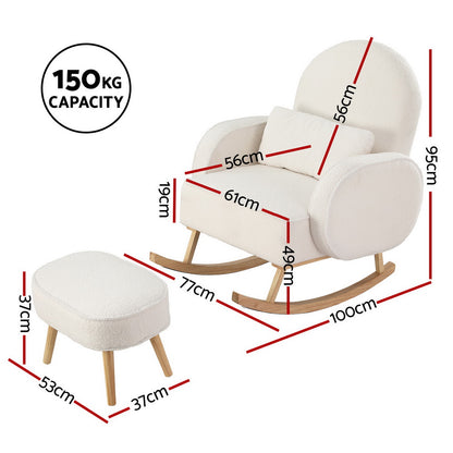 Ora Armchair Rocking Chair Ottoman Lounge Footrest Round Nursing Boucle White