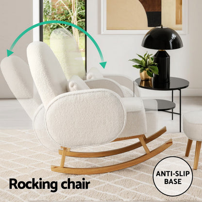 Ora Armchair Rocking Chair Ottoman Lounge Footrest Round Nursing Boucle White