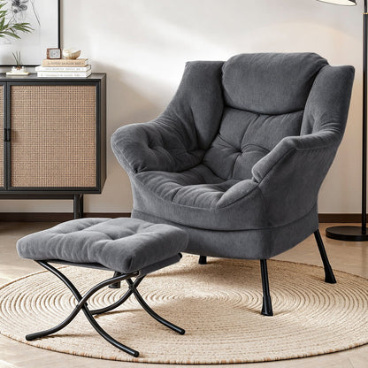 Max Armchair Accent Chair Ottoman Lounge Footrest Velvet Grey