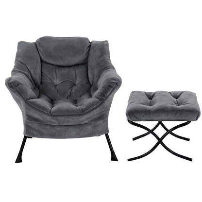 Max Armchair Accent Chair Ottoman Lounge Footrest Velvet Grey