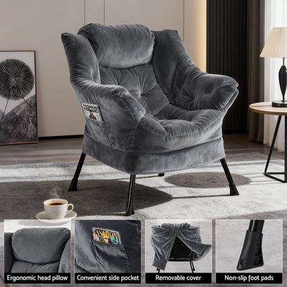 Max Armchair Accent Chair Ottoman Lounge Footrest Velvet Grey