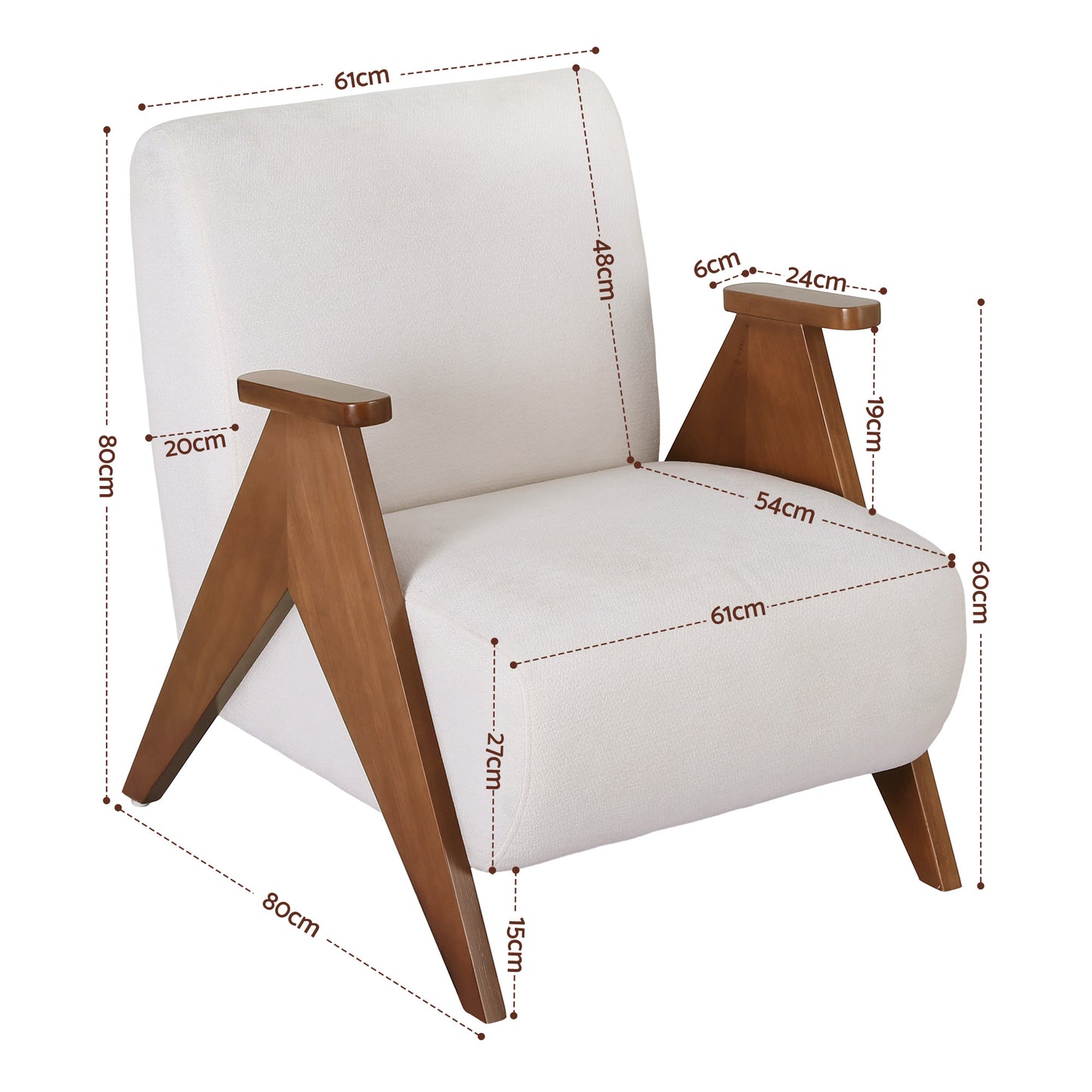 Lychee Armchair Accent Chair Sturdy Upholstered Solid Wood Chenille Fabric White